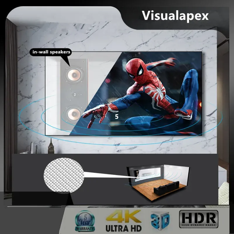Acoustically Transparent Retractable Rising Screen Motorized Floor Rising 16:9 HDTV Projector Screen, Nano Bright White ...
