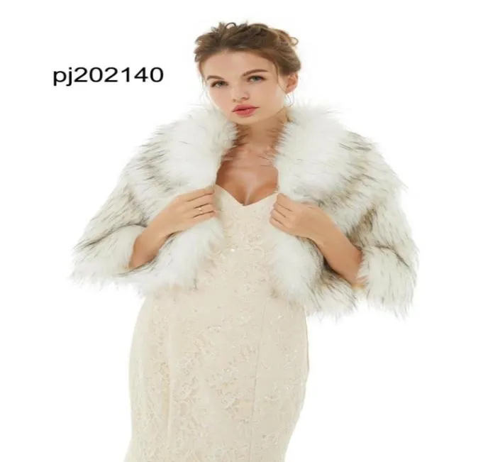 Szale i okłady na wesela sukienki wieczorne Kobiety ciepłe zimowe panie ślubne formalne sztuczne futra kurtki panny młodej druhny 59164674652543