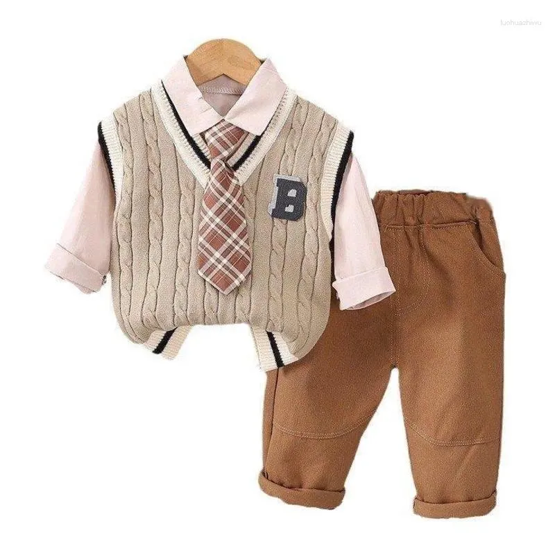 Conjuntos de roupas da primavera Autumn moda Roupos de bebê terno de crianças garotos calças de colete de colar