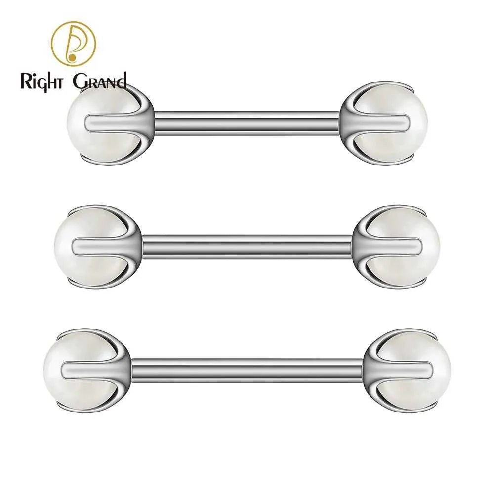 Nipple Rings Right Grand ASTM F136 Titanium Internally Threaded Nipple Straight Barbell with 5mm White Pearl 14G Tongue Ring Nipple Piercing Y240510