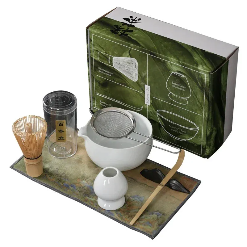 Japanese matcha suits with dumping of mouth of bowl with ceramic egg beater matcha tea spoon of maccha powder compact gift box 240510