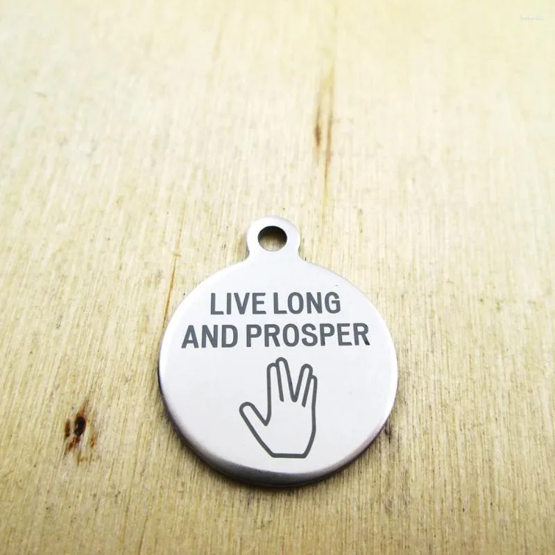 Colares pendentes 20pcs/lote-Live Long and Prosper Stainless Aço Stonless Charms-Pingentes de bricolage personalizados com gravação a laser