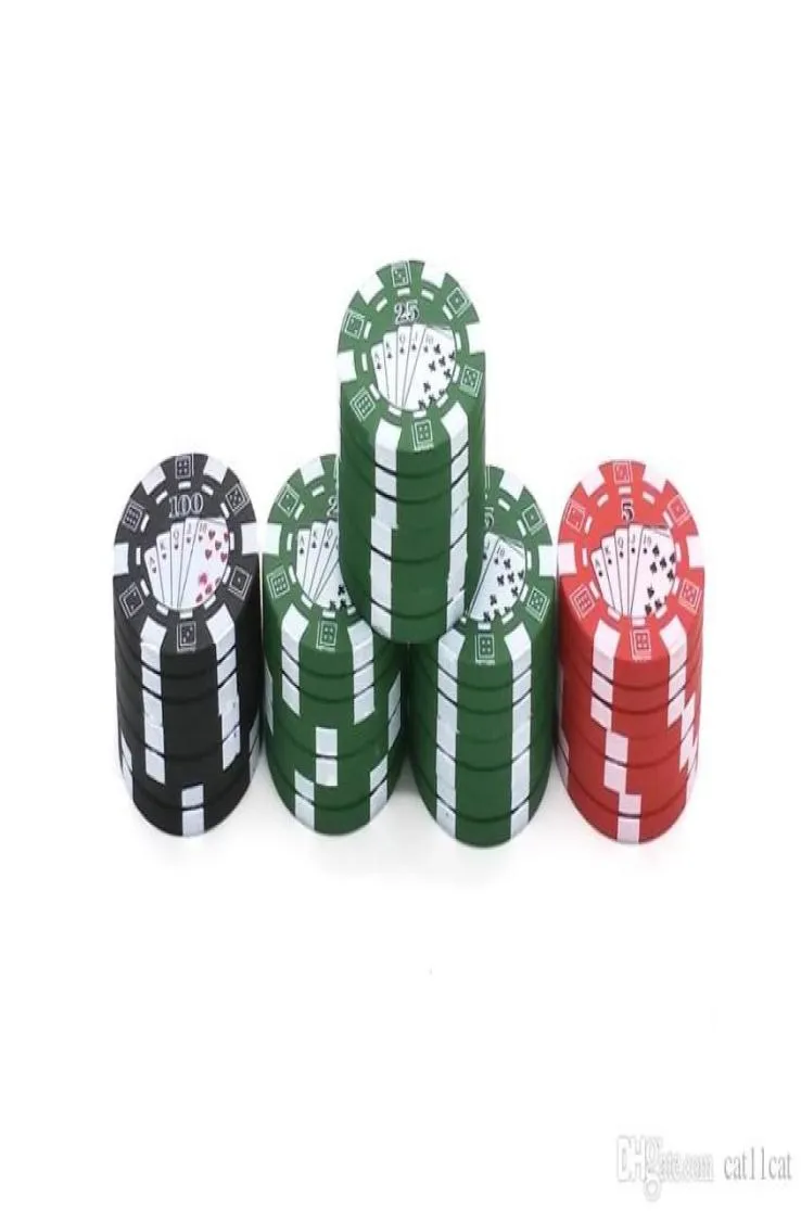 Poker Chip Style Herb Herbal Tobacco Grinder Grinders Acessórios para tubos fumantes Gadget RedGreenBlack7452778