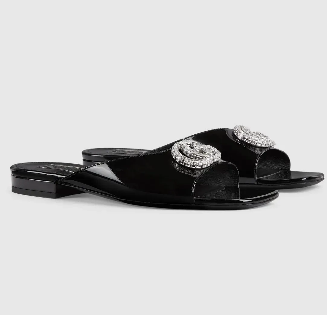 Luxusmarke Crystal-Set Double-G-Sandalen Schuhe Frauen funkeln