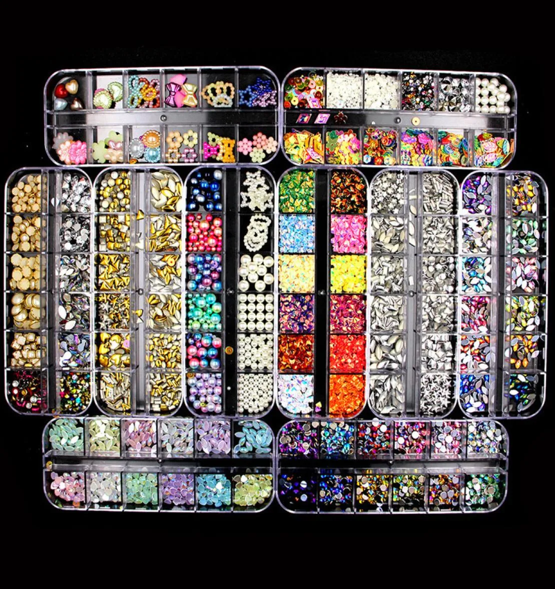 Nail art strass 3d cristal ab claire pierres gemmes perle bricolage ongles décorations or argent alliage diamant rivet paillettes ramineston6282567