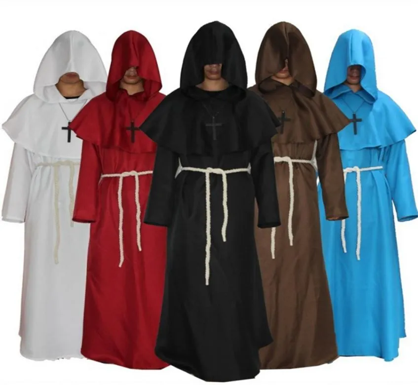 Halloween Adulte Men Medieval moines Wizard Cosplay Costumes Halloween pour hommes Adulte Religious Godfather Party Wizard Hooded Robe RR6894582