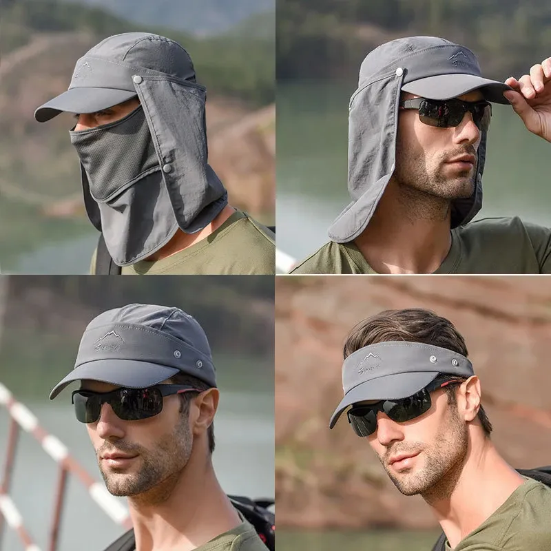 Multifunzione pieghevole asciugatura rapida Cappello impermeabile UV Proteggi Outdoors Baseball per uomini Cappello da sole per protezione del collo in campeggio.