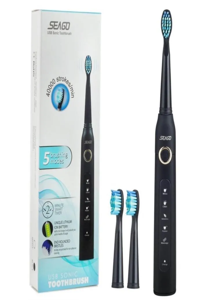 Seago SG507 USB Rechargeable Electric Toothbrush Adult Waterproof Deep Clean Teeth Brush With 2 Replacement Heads C1811150169338398890722