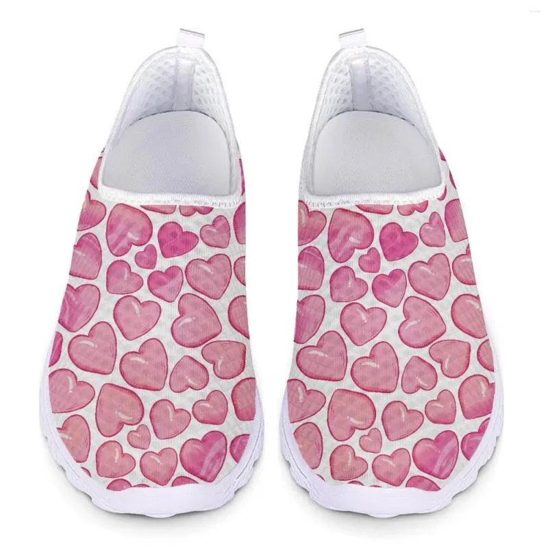 Lässige Schuhe rosa Herzmuster Sommerfrau flache Penny Slaafers Frauen Mesh Slip auf Flats Sneaker Damen Sneakers