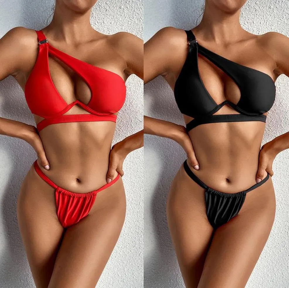 Sexy string bikini set 2021 Nouveaux bikinis mujer one épaule basse taille de blikini push up up bra de maillot de bain femmes avec sous-bordure5149535
