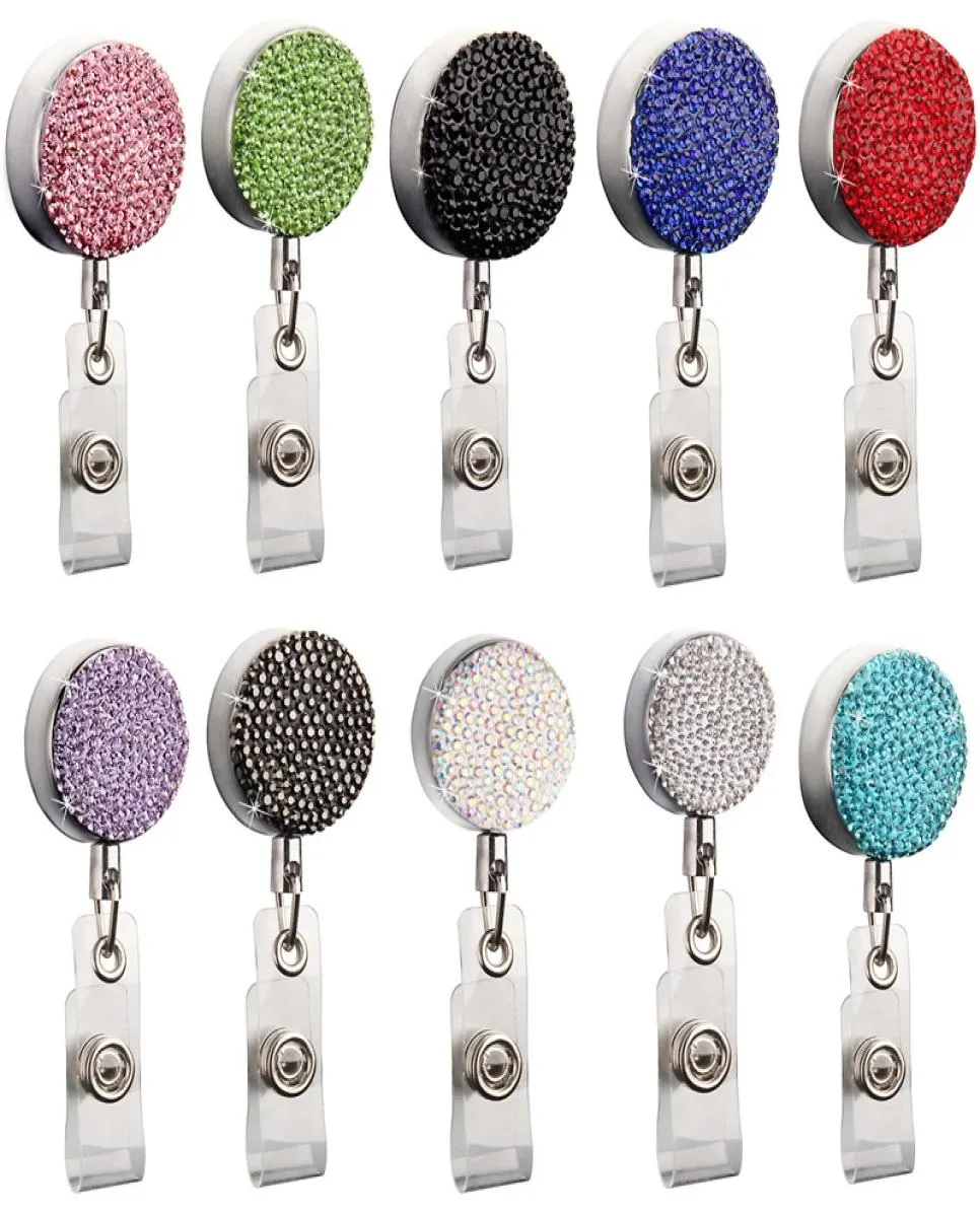 Bling Diamond Badge Reel 9 Couleurs en strass de traction rétractable Rendette ID Badge With Clip Office Supplies5959948