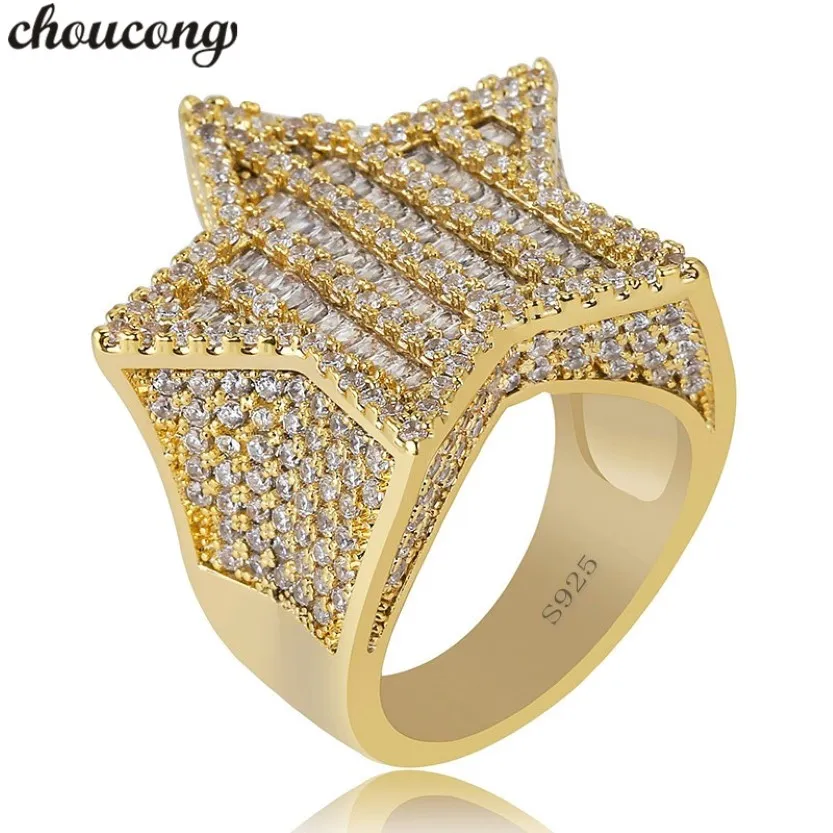 Choucong Star Male Hiphop Ring Pave Aaaa CZ 925 Sterling Silver Anniversary Party Band Rings for Men Women Rock Out Jewelry 307T