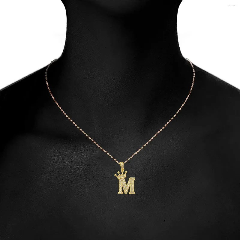 Chains AAA Gold-Plated Good Quality A-Z Letter Beads Brass Chain Necklace Women Alphabet Crown Simple Copper CZ Jewelry_voghion.com