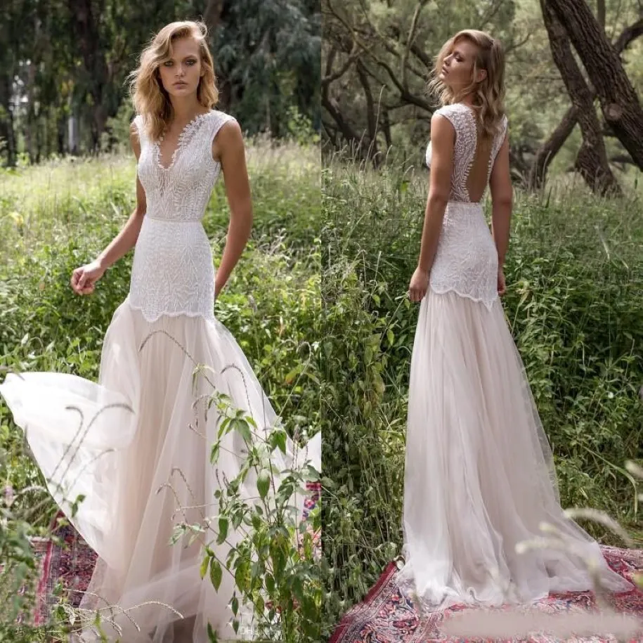 Limor Rosen 2020 Country Wedding Dresses Illusion Bodice Jewel Cap Sleeve Appliques Court Train Vintage Garden Beach Boho Bridal Gowns 228y