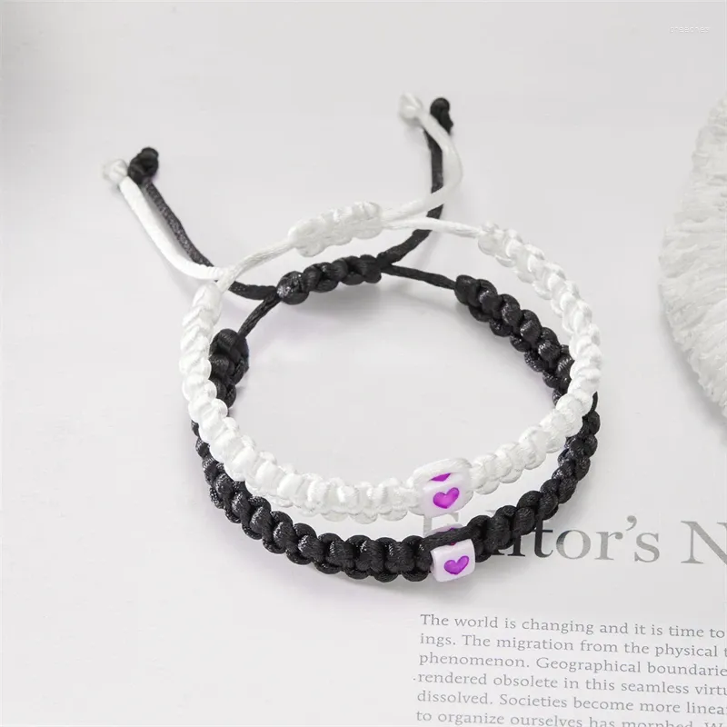 Bedelarmbanden 2 stks zwart wit touw gevlochten paar voor vrouwen romantisch kleurrijk hart handgemaakte verstelbare armbandbelofte sieraden geschenken
