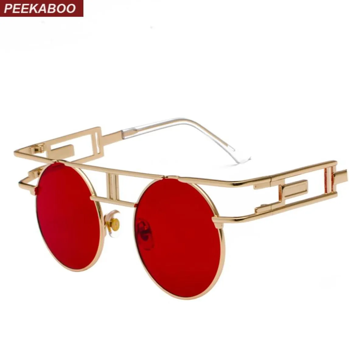 Винтажные готические солнцезащитные очки в стиле стимпанк мужчины ретро круглую металлическую раму желтый красный круг солнечные очки для женщин Unisex UV4009001996