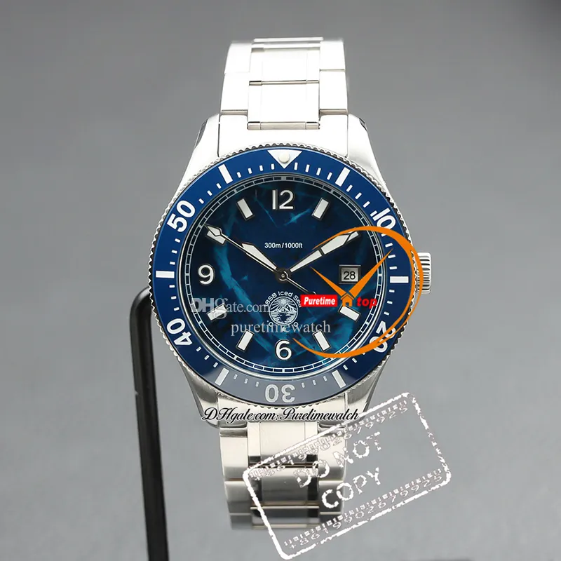 1858 ICED ZEE DATUM Automatisch129369 Mens Watch Steel Case Ceramics Bezel Blue Dial Stainless Steel Bracelet Watches Reloj Hombre Montre Hommes PuretimeWatch Ptmblbl