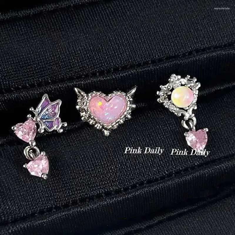 Boucles d'oreilles étalon européen et American Gradient Powcon Zircon Ear Orets Os Nails Butterfly en forme de cœur cochléaire Sweet à la mode personnalisée