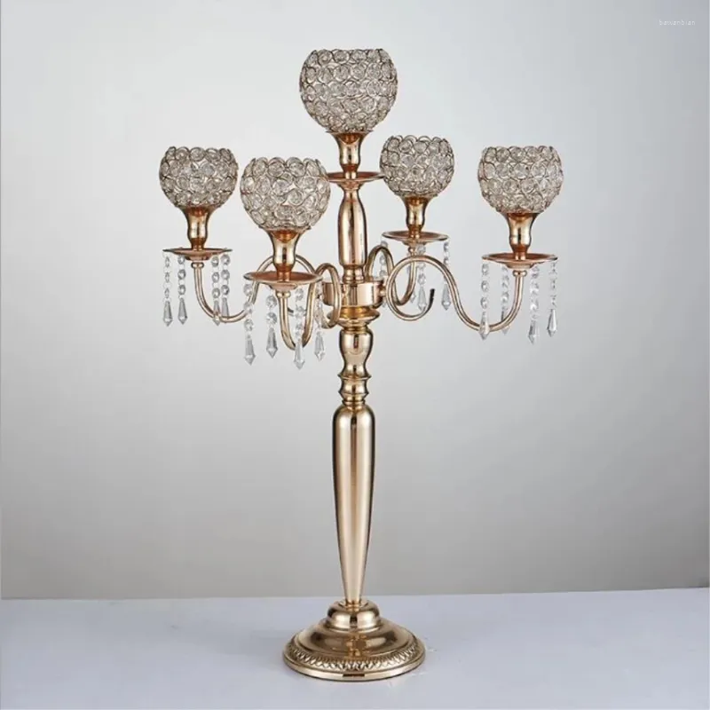 Kaarsenhouders 2024 European Elegant Tall 5 Arms Wedding Gold Crystal Candelabra voor decoratie middelpunt