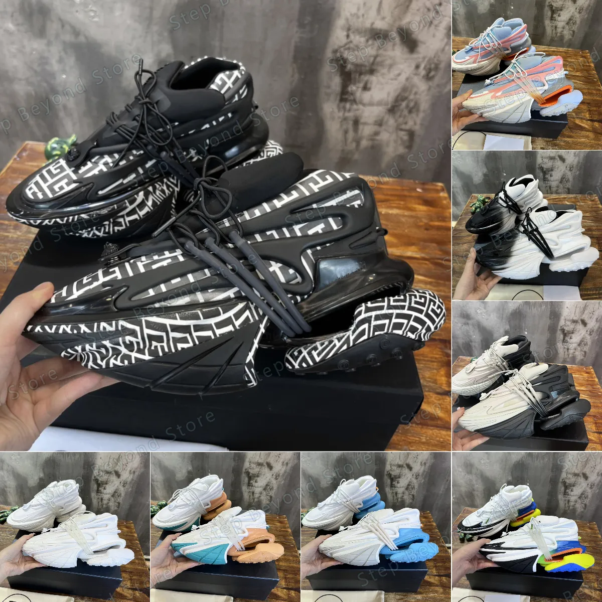 Sneakers de créateurs Chaussures de plate-forme de mode de baskets Unicorn Chaussures de sport en cuir Chaussures décontractées Basse-dessus Néoprène en lambris et aux soupeurs de veau buffés Taille 35-45