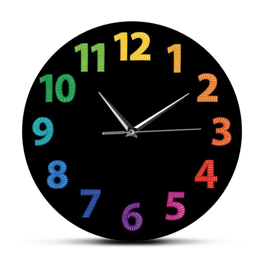 壁時計カラフルな大型デジタルモダンウォールクロックデコレーションレインボープリントリビングルームサイレントクォーツホームQ240509