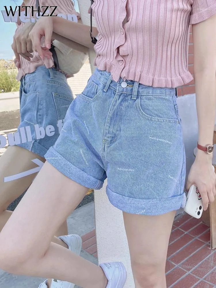 Dames jeans met zom zomer dames losse borduurmanchetten rechte vrouwelijke dunne denim shorts