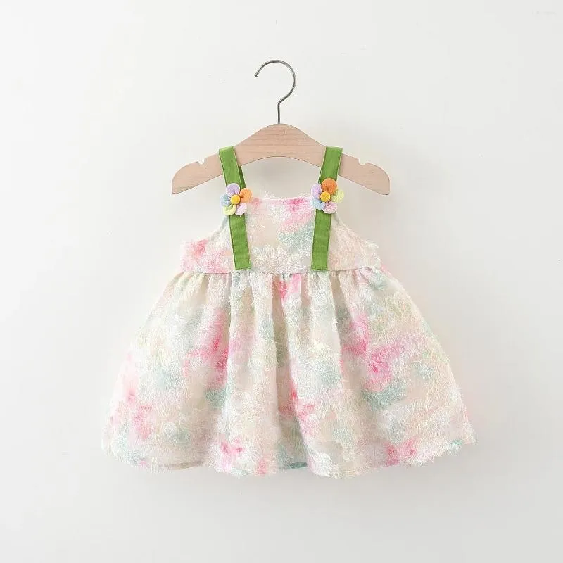 Girl Dresses Girl's Dress 0-3 Years Old Summer Baby Colorful Halo Dye Two Colored Three-dimensional Flower Suspender