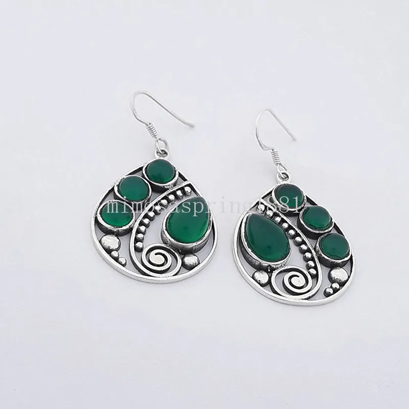 Big Water Drop Earrings Green Jade Stone Earrings for Women Silver Color Dangle Wedding Earrings