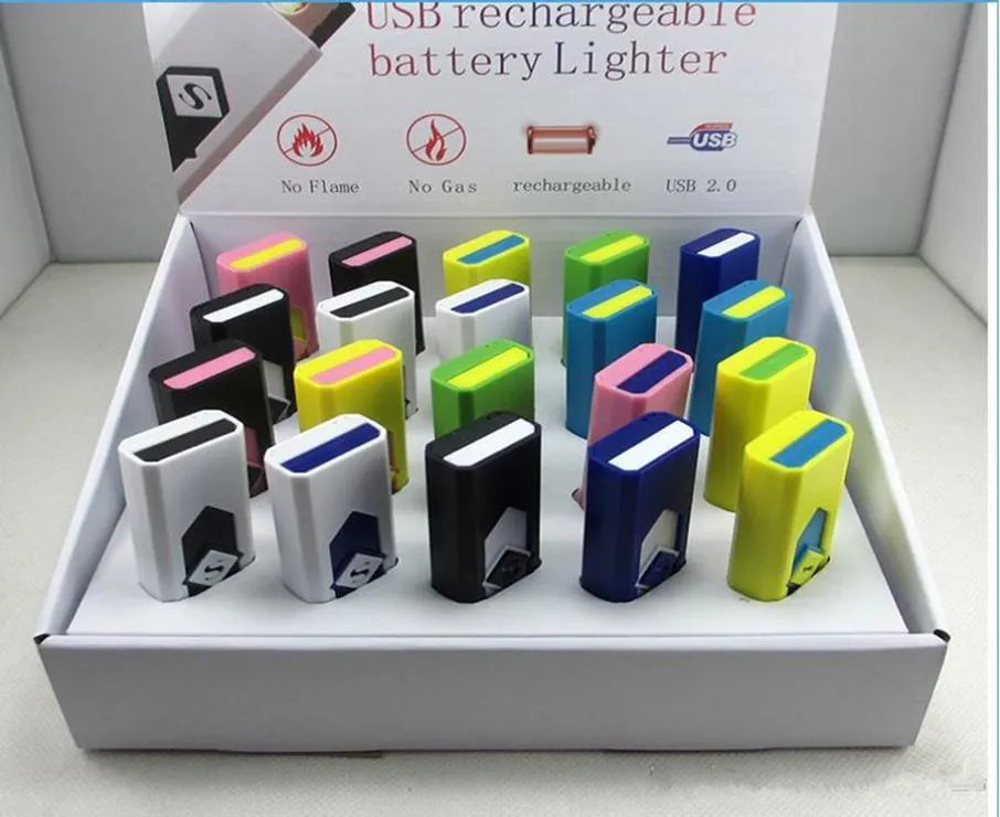 Cigarette Lighters USB Rechargeable Battery s Lighter Windproof Flameless No Gas Fuel ABS Flame Retardant Plastic DHL2508210