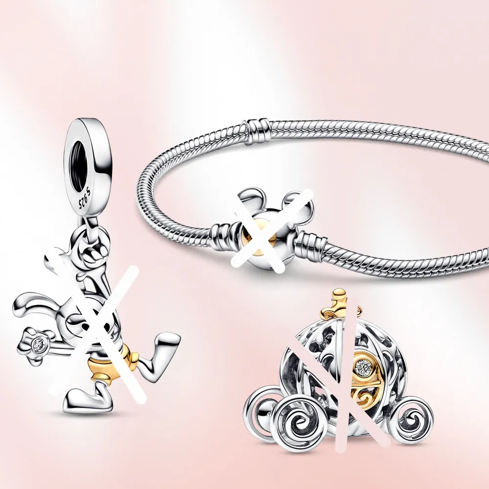 NEU 925 Sterling Silber Charm Maus Armbänder 100 -jähriges Jubiläum Enten -Anhänger Diy Fit Pandoras Armband Designer Schmuck Kürbiswagen Geschenk mit Originalschachtel