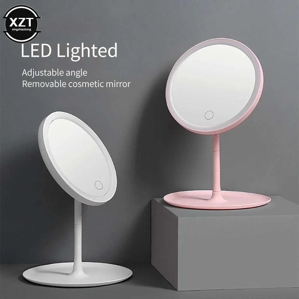 Miroirs compacts Miroir de vanité de bureau portable Dormitory USB avec maquillage à LED Smart Touch Dimmer Q240509