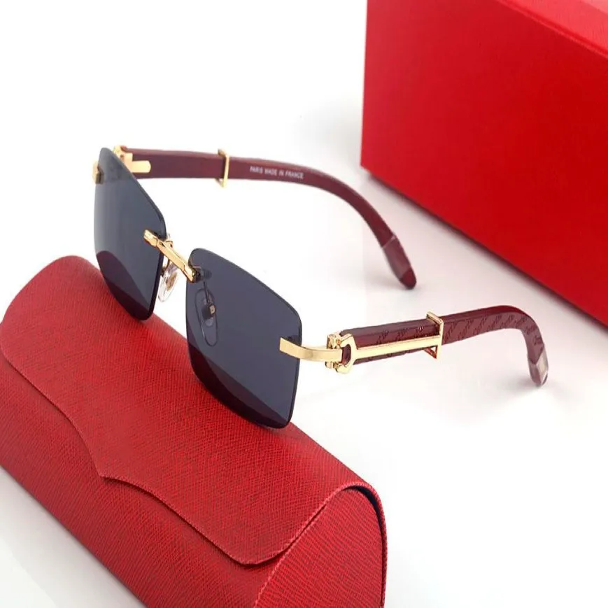 Occhiali da sole di moda Designer occhiali da design gambe in legno intagliato in metallo dorato