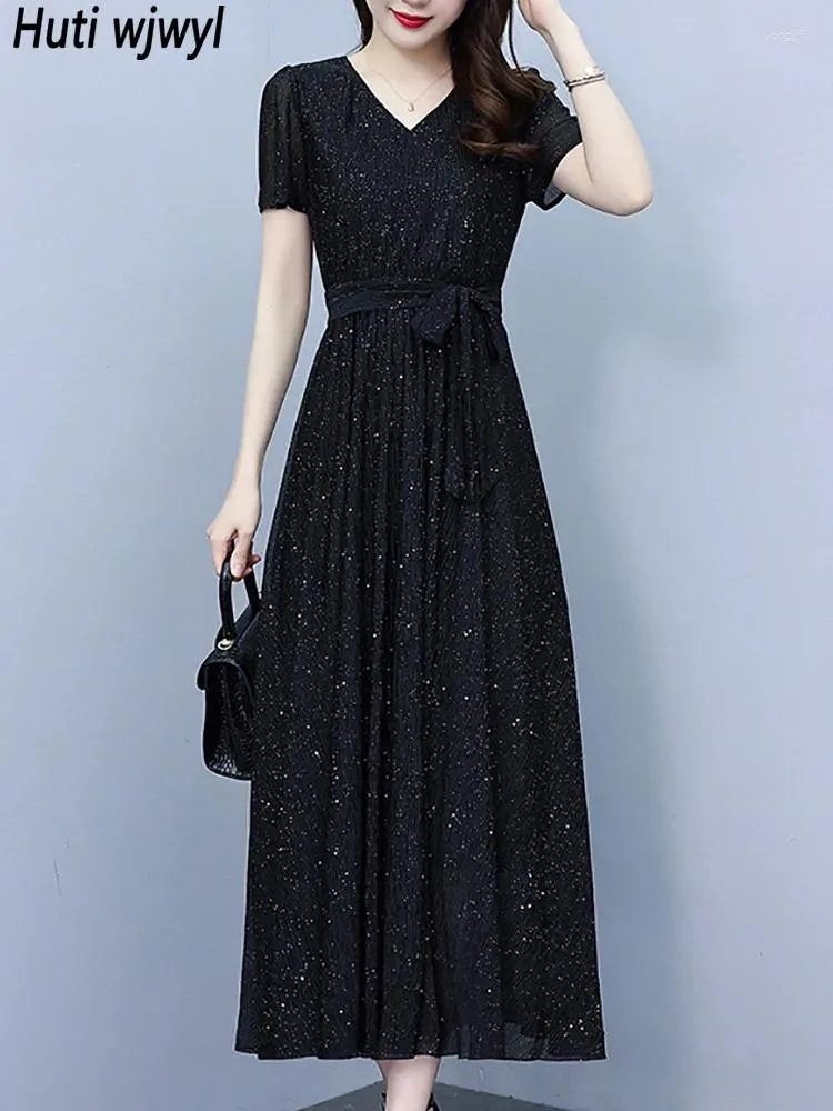 Party Dresses Summer Vintage Hepburn Prom Evening Dress 2024 Black Chic paljetter Luxury Long Women Elegant BodyCon Midi Vestidos