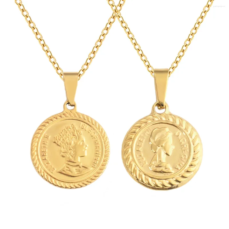 Anhänger Halsketten Edelstahl Halskette Elizabeth Münze Rund Gold Farbe Überzogen China Frauen Schmuck_voghion.com