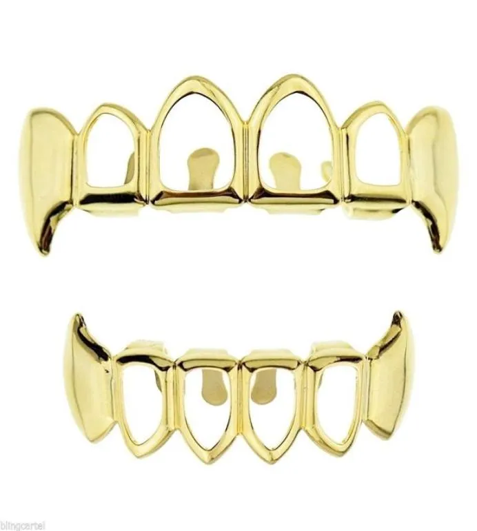 Hip Hop Silver Gold Gold Grillz Set Men Men tampas inferiores grades dentárias falsas de dente ocas para mulheres jóias de carroceria de festa de cosplay5199634