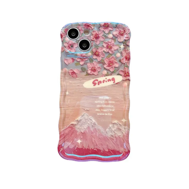 Snow Mountain Flower Pink Phone Case For IPhone 15 13 14 12 Pro Max 15promax Protection Cases Back Cover 100pcs