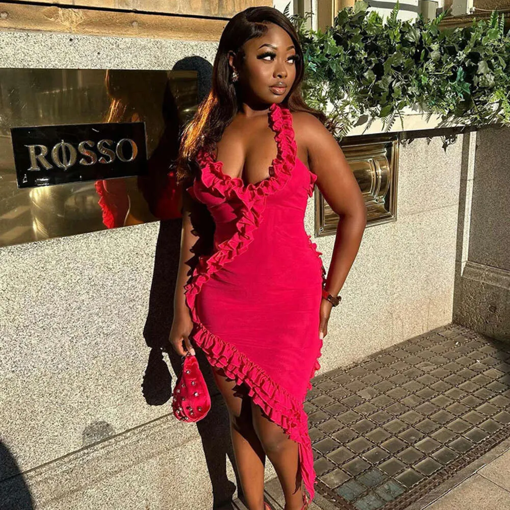 Sexy Summer V Neck Strap Halter Dress With Open Back And Panel Ruffle Detail Womens Fashion F51047 087b4b From Dh3920009 37.99 DHgate.Com