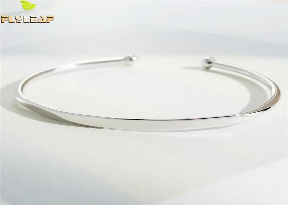 Flyleaf Brand 100 925 Sterling Silber glatt runde Armbänder Armreifen für Frauen Minimalismus Lady Fashion Schmuck CX2007061556443