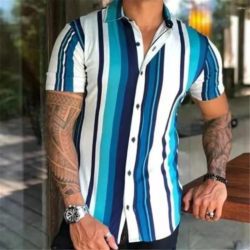 Camisas casuais masculinas Fgkks 2024 camisa listrada de marca para homens magro algodão respirável manga curta de alta qualidade design masculino macho