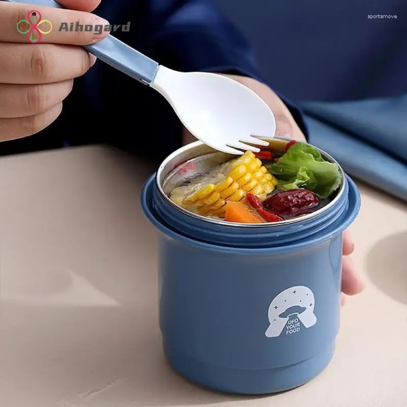 Underware de jantar copo mini com colher a vácuo térmico ao ar livre para crianças de armazenamento caixa Taza DeASAYUNO PORTATIL HANTEIRA ATELA ANTECIMENTE 450ML