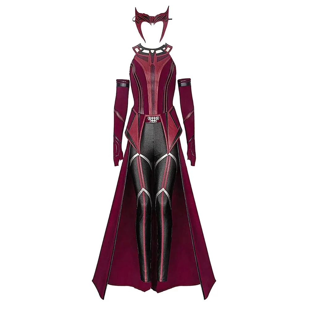 Kvinna Wanda Maximoff Cosplay Costume Scarlet Witch Headwear Cloak and Pants Full Set Outfit