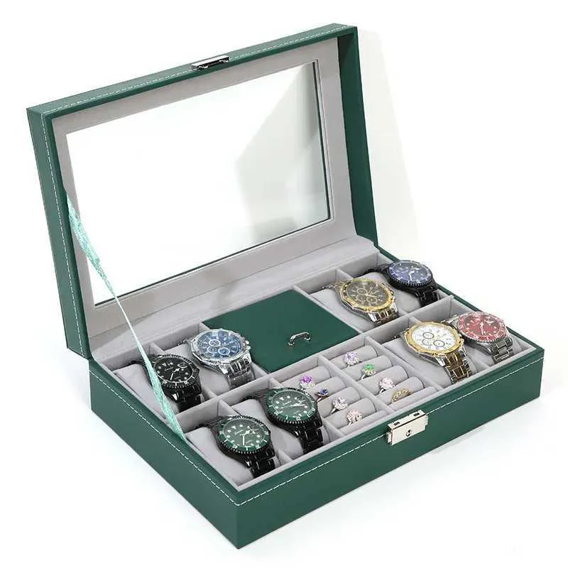 Scatole di gioielli 8 slot scatola di gioielli Display Display Organizzatore di gioielli Piena PU Green Green Black con blocco