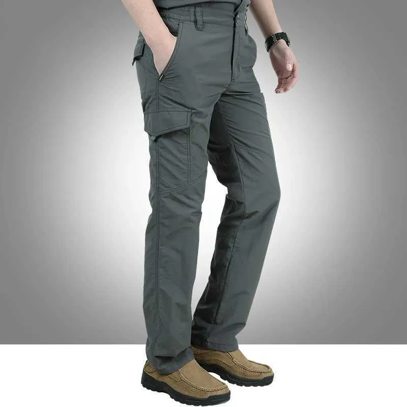 Męskie spodnie męskie taktyczne multi kieszeni wojskowe kolor stały kolor proste spodnie swobodna wersja wodoodporna szybkie suszenie Nowe cienkie spodnie2405