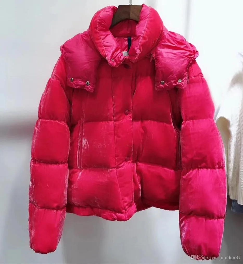 2019 Fashion Women Down Jacket Rose Velours Fabric Winter Winter Winter Down Down Down Coat Keep Warm Hooded Jacket7727376