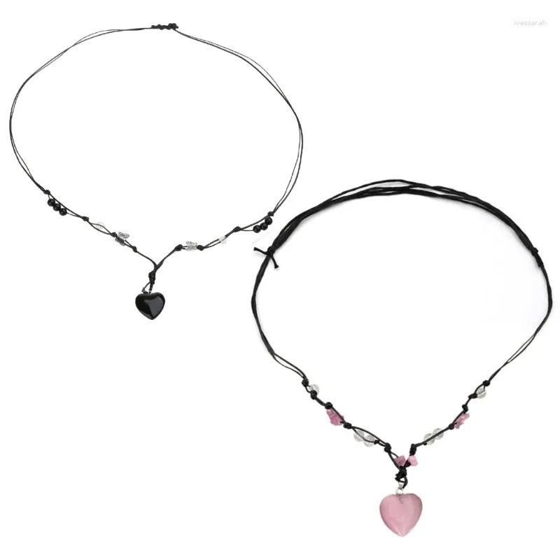 Подвесные ожерелья Черное сердце каменное колье для женщин, мужчины, транспортирующие счастливые штука