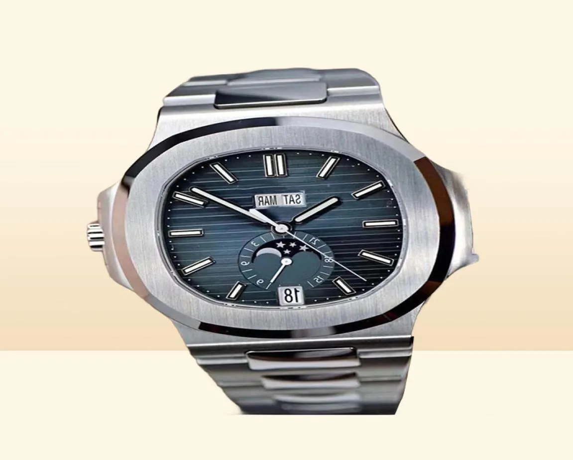 2020 Ny stil Automatisk rörelse 15711 Moon Blue Dial Men tittar på rostfritt band manlig klocka Montre Homme9130317