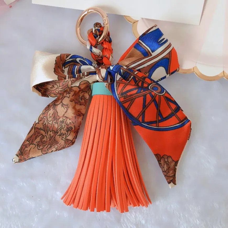Ribbon Bow Women Keychains Scarf Bowknot PU Leather Tassel Car Key Chain Ring Holder Fashion Pendant Jewelry Keyring Charms Bag Accesso 250t