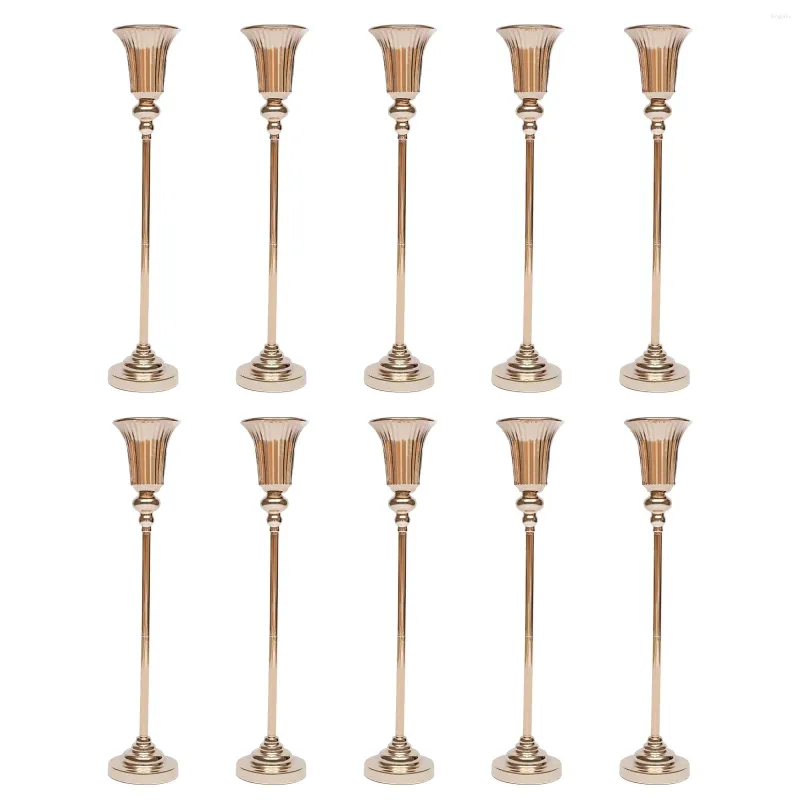 Vasos 10pcs Vaso de flores de casamento dourado Stand Stand Metal em forma de trompete em forma de altos flores vintage decoração para festa