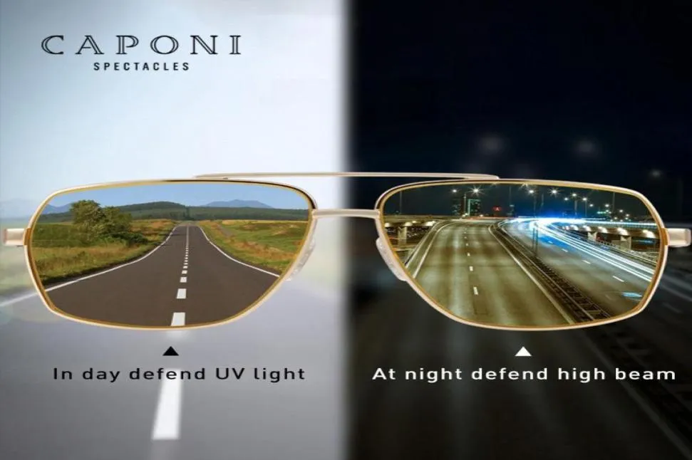 Caponi Vintage Sunglasses Pochromic Polarise Fashion Eyewear for Men Square Night Vision Driving Sun Grasses UV400 BSYS80025230291