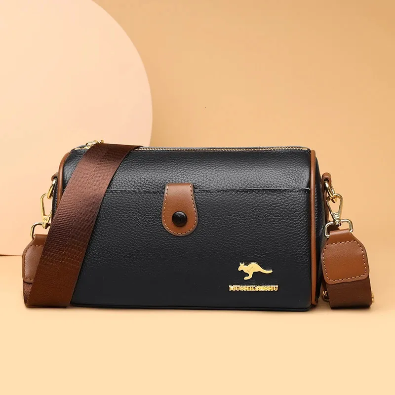 Ladies Fashion Crossbody Bag for Women High Capacit Simple Shoulder 100% Cow Leather Messenger Wide Strap Handbags Purse 240509